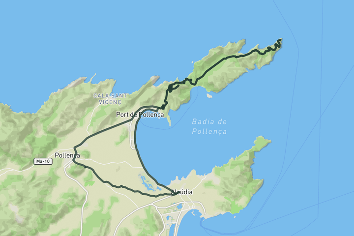cycling map for Cap de Formentor from Alcúdia
