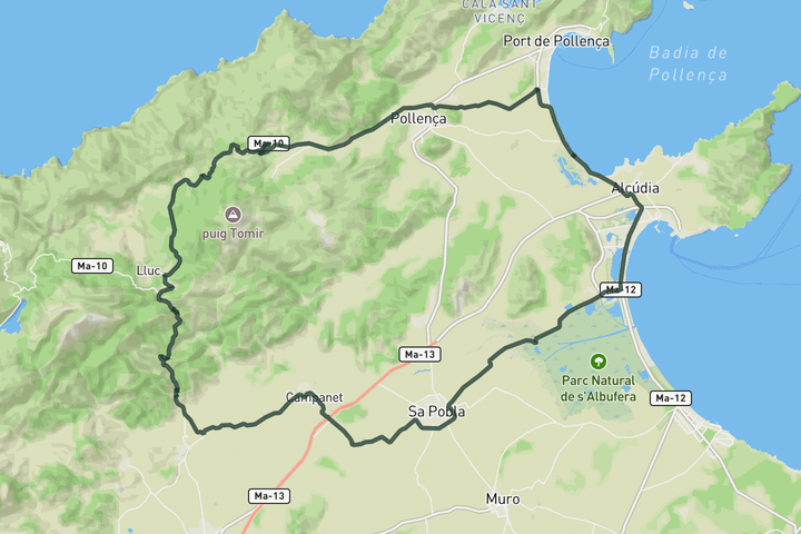 cycling map for Classic loop up Coll de Sa Bataia