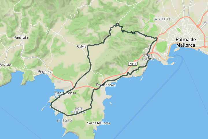 cycling map for Coffee Ride Coll de Sa Creu