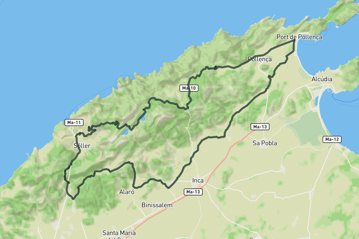 cycling map for Coll de Sóller and Puig Major