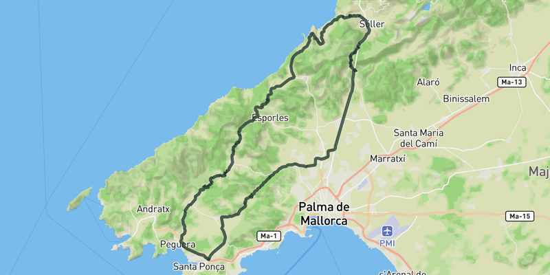 Coll de Sóller from Santa Ponsa road cycling route map