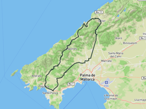 Coll de Sóller from Santa Ponsa route map