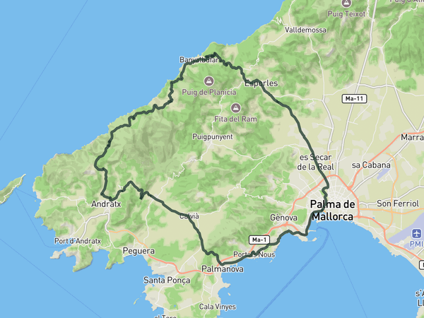 Loop to Banyalbufar and Andratx route map