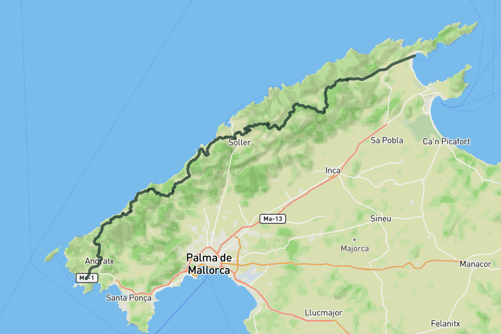 cycling map for Mallorca - MA10