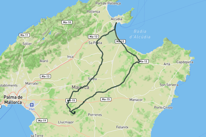 cycling map for Mallorca Interior loop to Randa