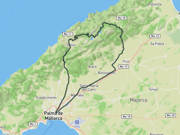 Puig Major from Palma route map