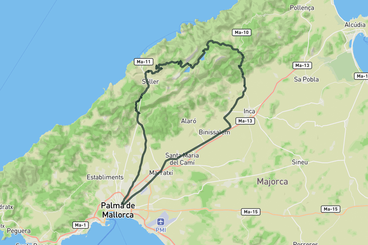 Puig Major from Palma route map
