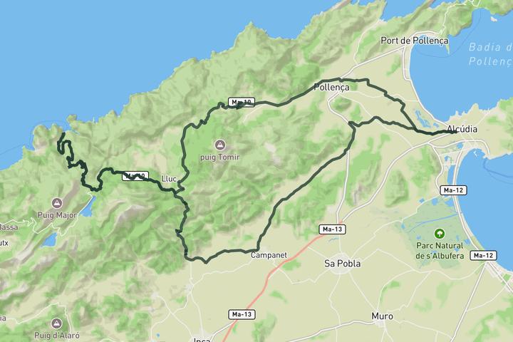 cycling map for Sa Calobra route