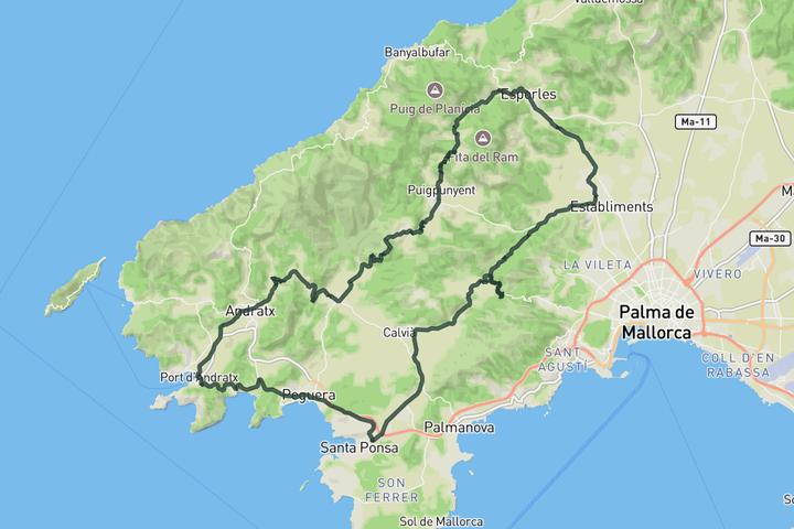 cycling map for Sa Crue and Coll des Grau Loop