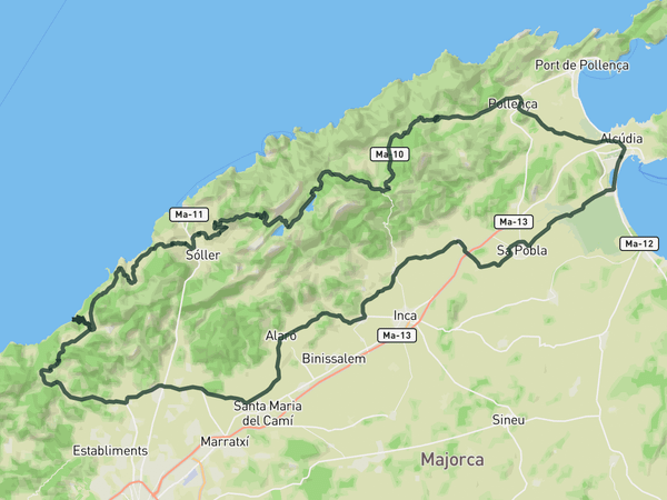 Valdemossa loop from Alcudia route map