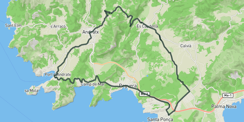 Warm-up loop Coll de n'Esteve road cycling route map