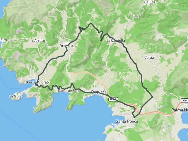 Warm-up loop Coll de n'Esteve route map