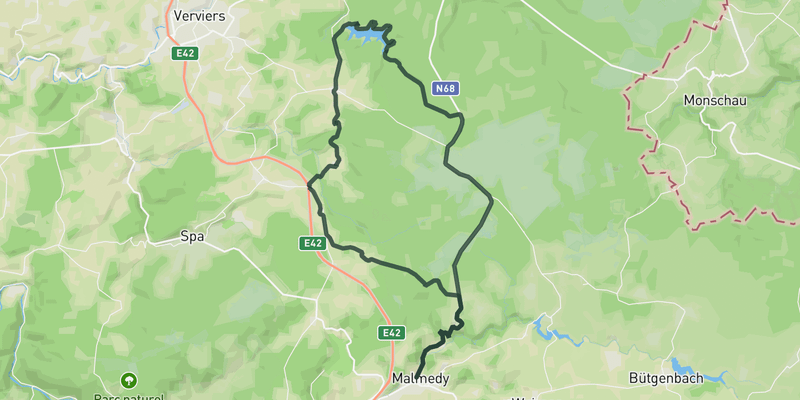 Lake Gileppe and Baraque Michel road cycling route map