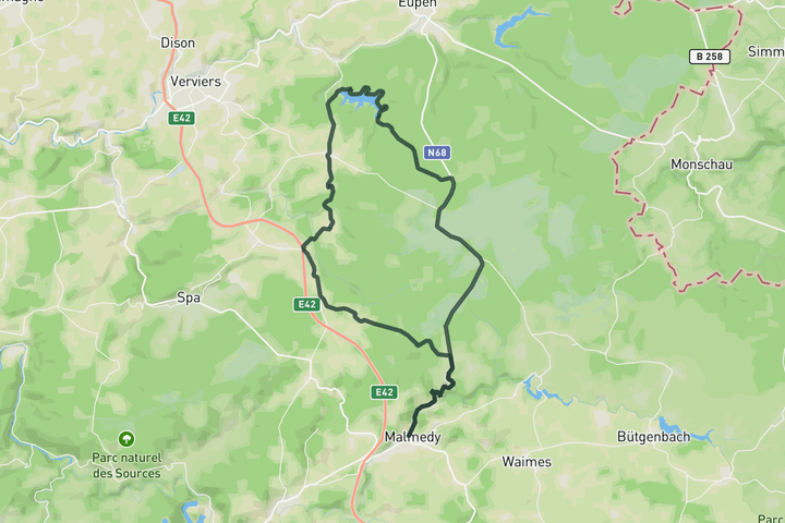 road cycling route map for Lake Gileppe and Baraque Michel