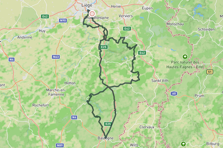 cycling map for Liege-Bastonge-Liege
