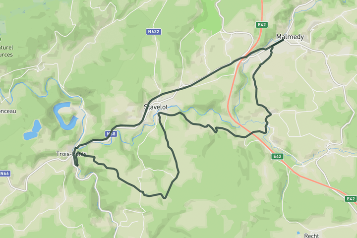 road cycling route map for Stockeu loop from Malmedy
