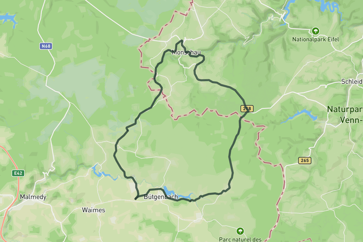 road cycling route map for Around Camp Elsenborn