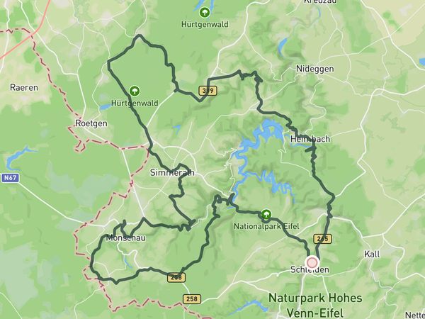 Long ride to Vossenack - Monschau route map