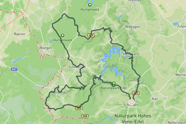 Long ride to Vossenack - Monschau route map