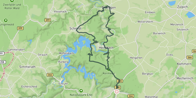 Short climbing loop including Rur Dam  route preview