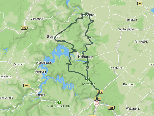 Short climbing loop including Rur Dam  route map