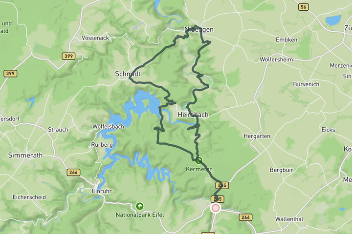 Short climbing loop including Rur Dam  route map