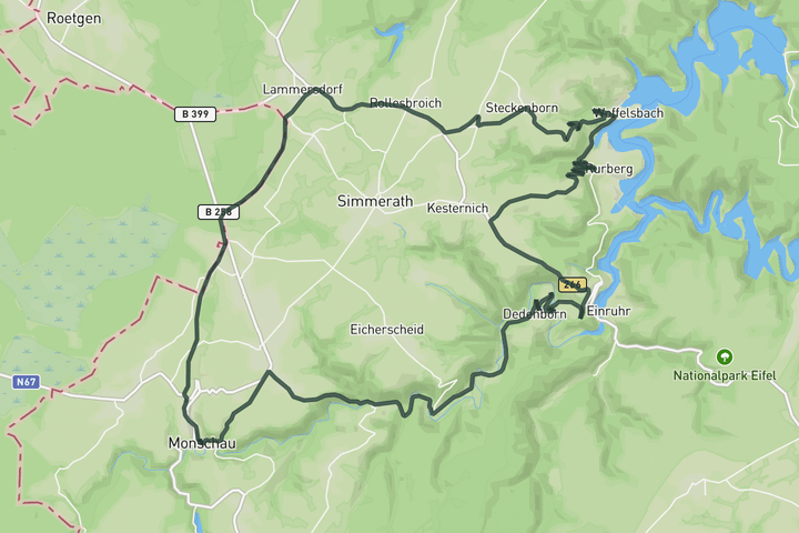 cycling map for Short Climbing loop from Monschau