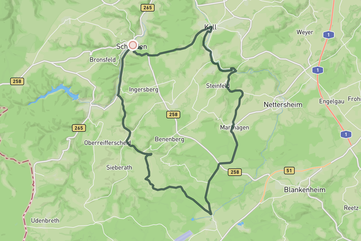 cycling map for Short loop through Hellenthal