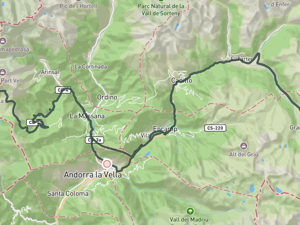Andorra from West to East route map