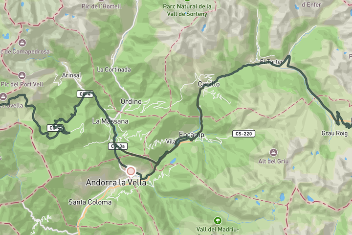 Andorra from West to East route map