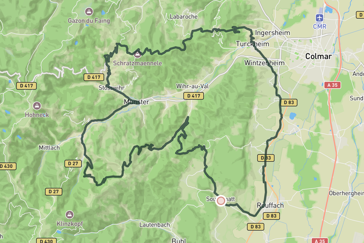 cycling map for Le Linge - WW1 loop