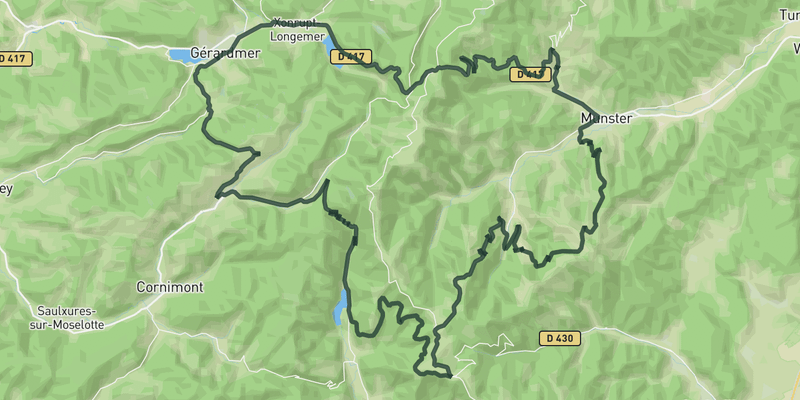 Petit Ballon and Le Markstein road cycling route map
