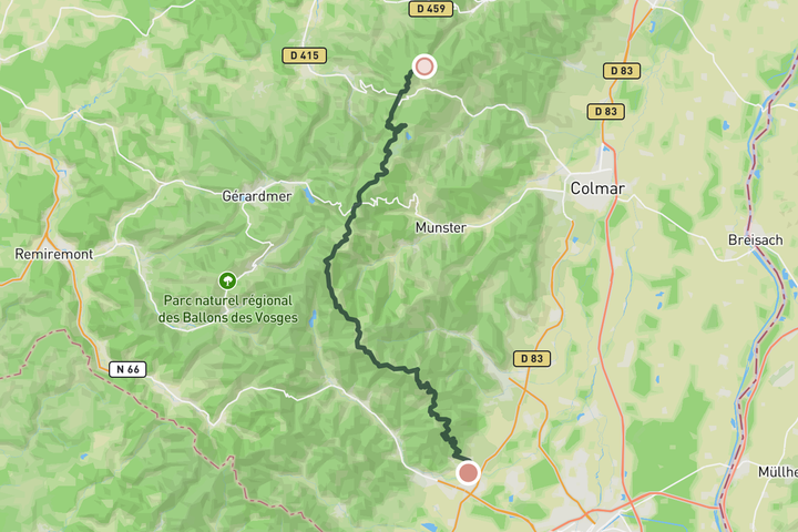 cycling map for Route des Crêtes