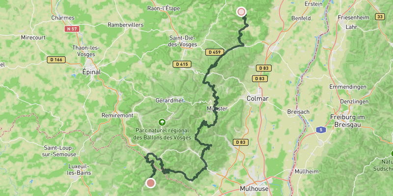 Vosges South-North traverse route preview