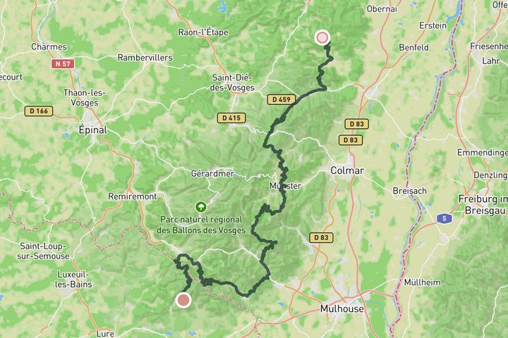 Vosges South-North traverse route map