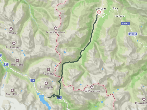 Forcola, Bernina and back to Livigno route map