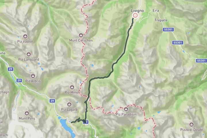 cycling map for Forcola, Bernina and back to Livigno