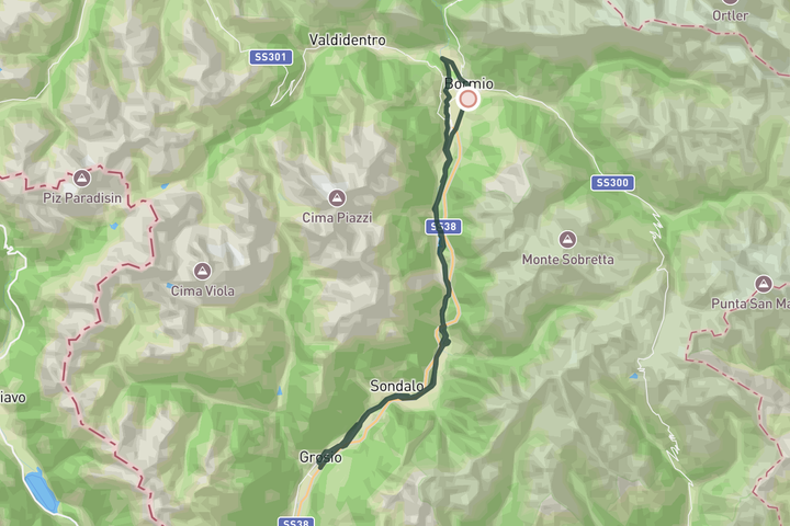 cycling map for Sentiero Valtellina from Bormio