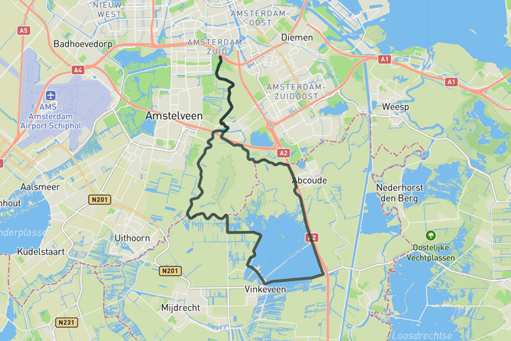 road cycling route map for Rondehoep & Vinkeveense plassen