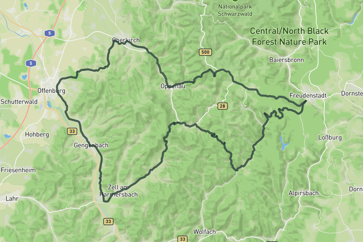 cycling map for Freudenstadt <> Offenburg Loop