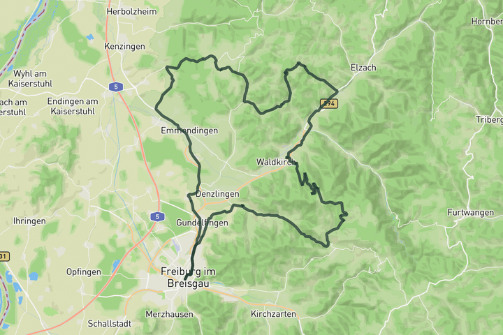 From Freiburg to the Kandel route map