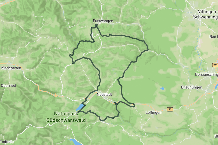 cycling map for From Titsee-Neustadt through the Hexenlochtal valley