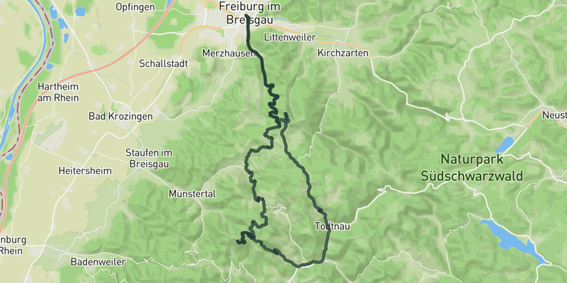 Over the Schauinsland to the Belchen road cycling route map