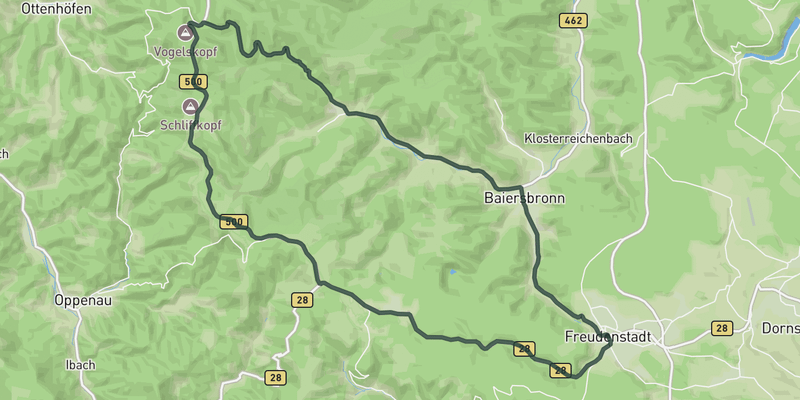 Ruhestein & Knibis from Freudenstadt route preview