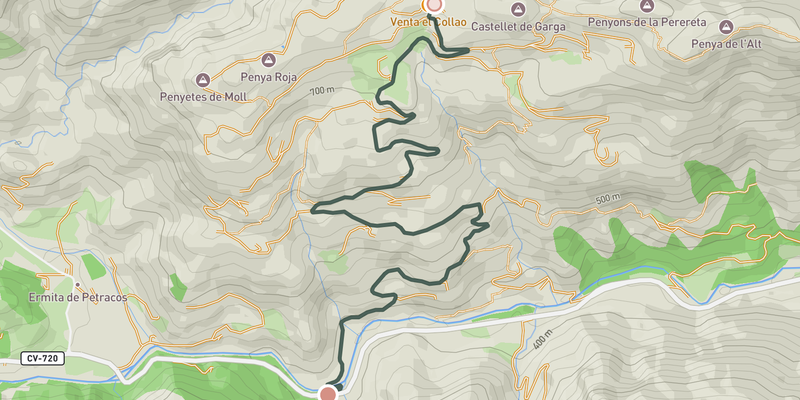 Coll de la Garga from Riu de Xaló elevation profile
