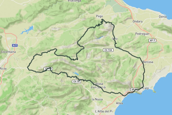 cycling map for Big Loop from Calpe