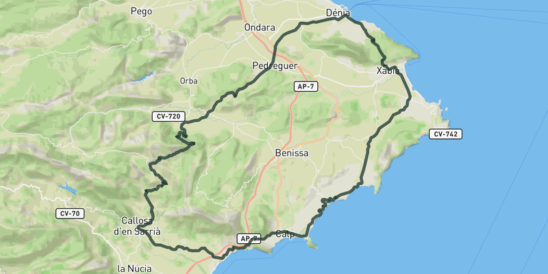 Coastal loop to Coll de Rates route preview