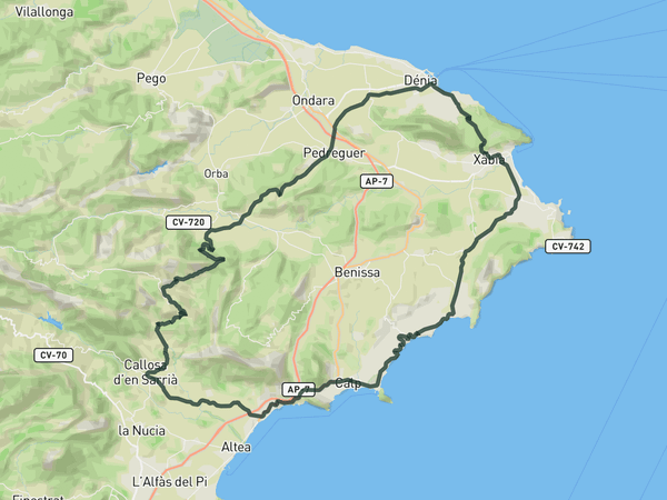 Coastal loop to Coll de Rates route map
