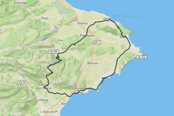 Coastal loop to Coll de Rates route map