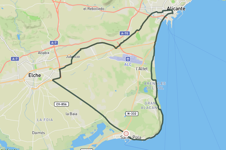 cycling map for Coffee in Alicante